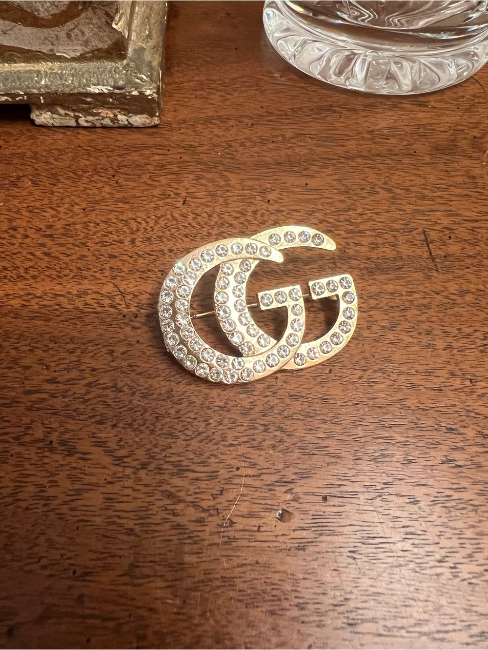Fashion GG Gold Brooch with Crystal Accents NWT - Picture 3 of 5